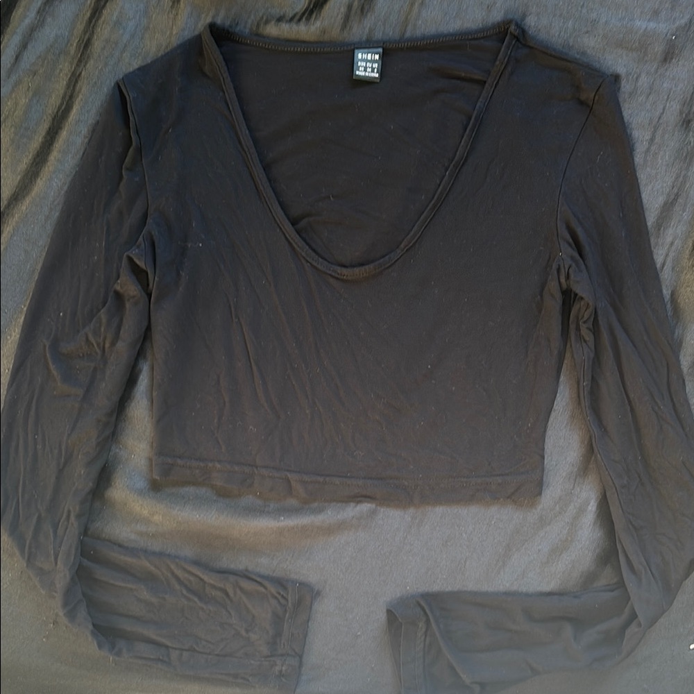 SHEIN black Fitted Long Sleeve Crop Blouse